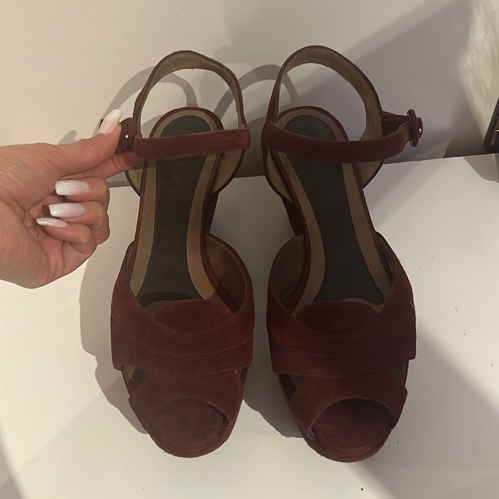 Marni Burgundy Suede platform wedges Sz 38